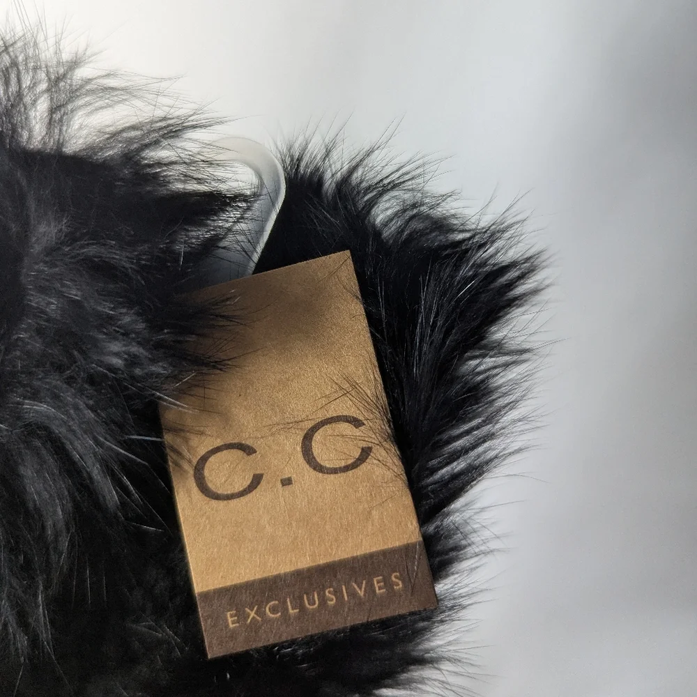 New C.C Cheveux Corp Womens Black Faux Fur Lined Cable Knit Headband One Size